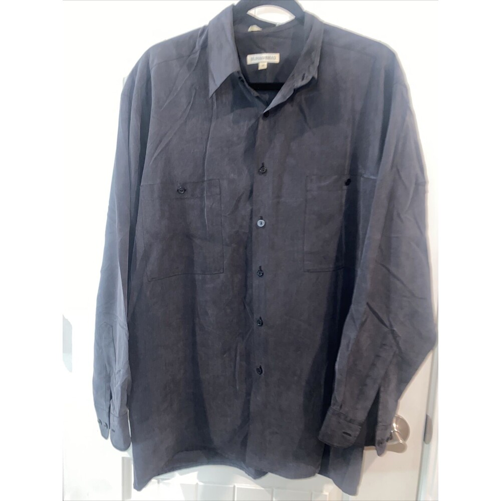 Vintage silk shirt Burma Bibas 100% Silk Men Medium Black Classic Button preppy